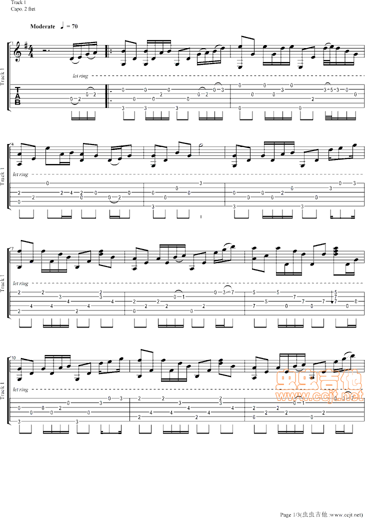 千千閦歌G-GTP六线谱-吉他独奏谱