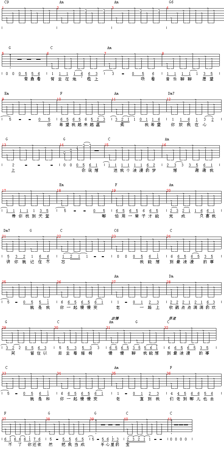 最浪漫的事-认证谱调-吉他六线谱