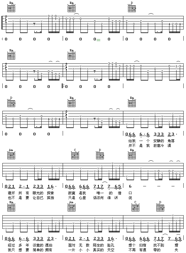 多年以后-认证谱调-吉他六线谱