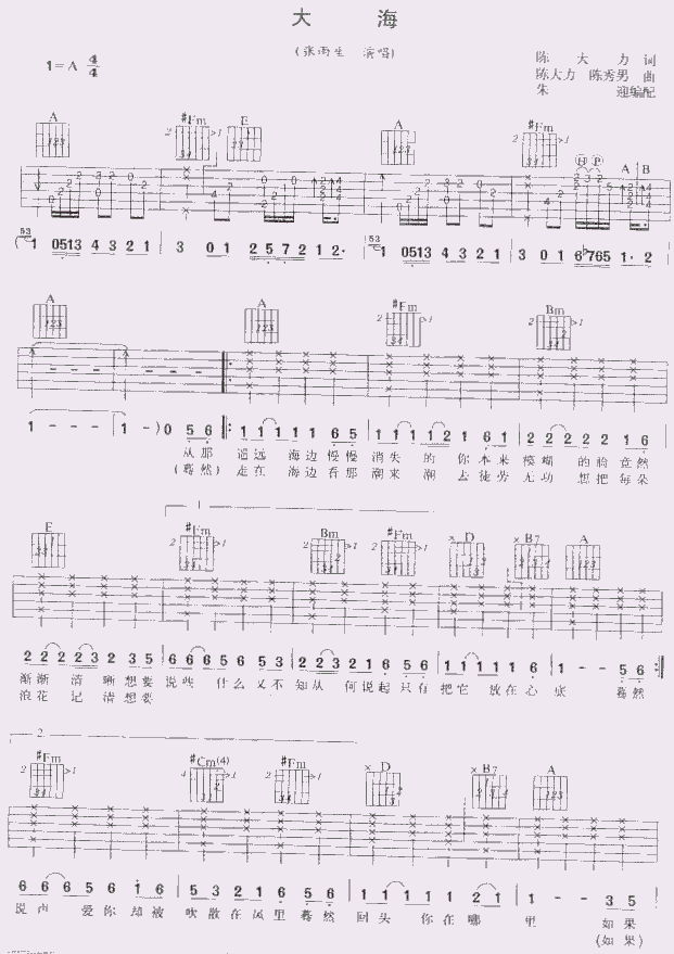 大海(图片)调-吉他六线谱