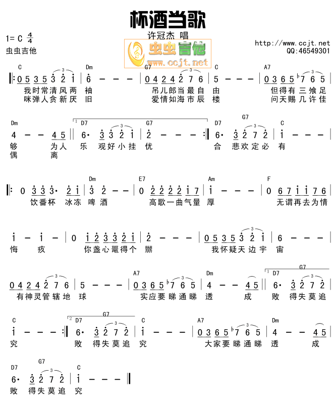 杯酒当歌-吉他谱