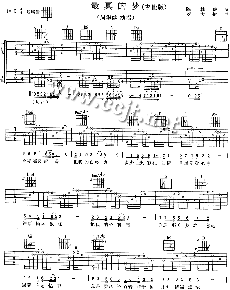 最真的梦调-吉他六线谱