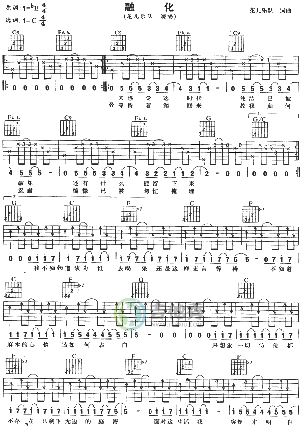 融化-C调-吉他六线谱