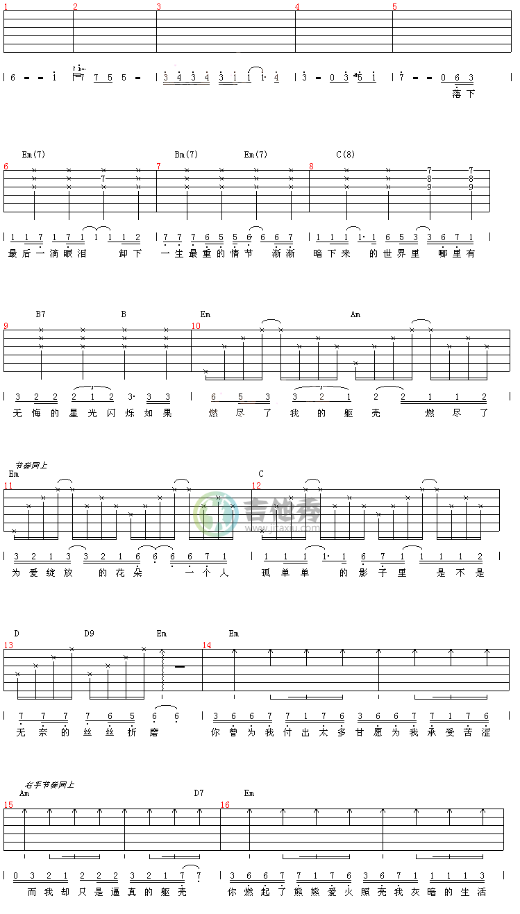 腊人-认证谱调-吉他六线谱